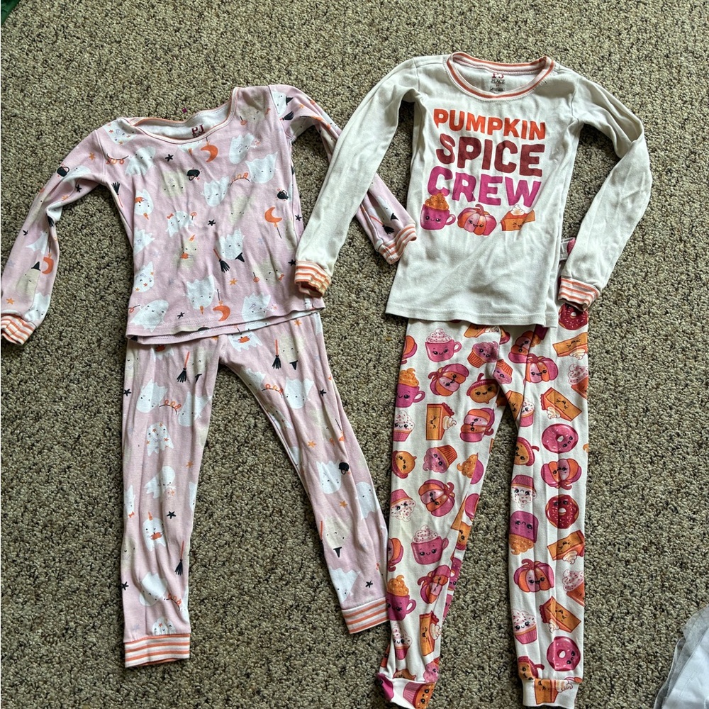Kids Pumpkin Spice Crew Long Sleeve Pajama Set - Pink & Cream